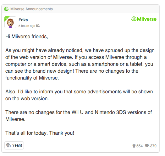 Miiverse Announcement
