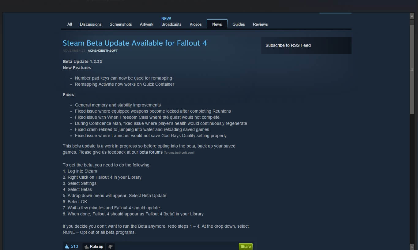 Fallout 4 Patch Hits Steam First