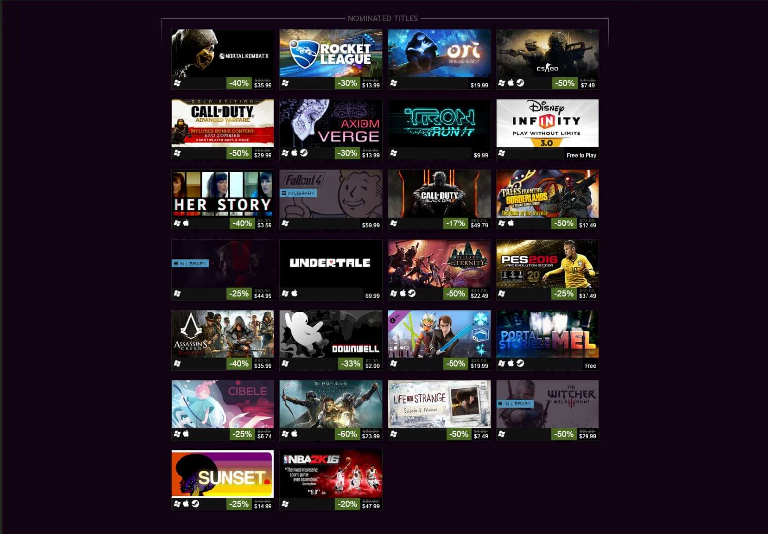 List of 2015 Game Awards Titles for Sale on Steam