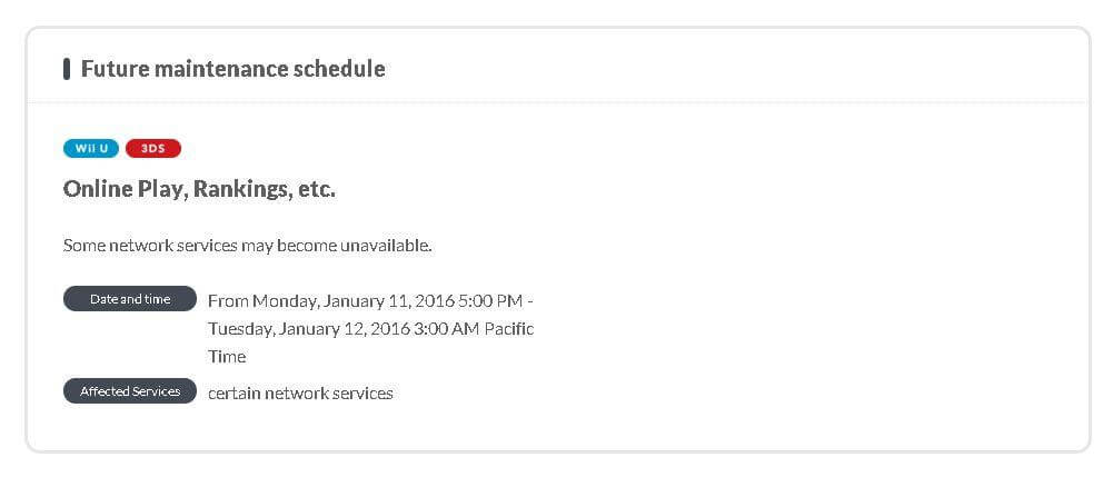 Nintendo Network Maintenance