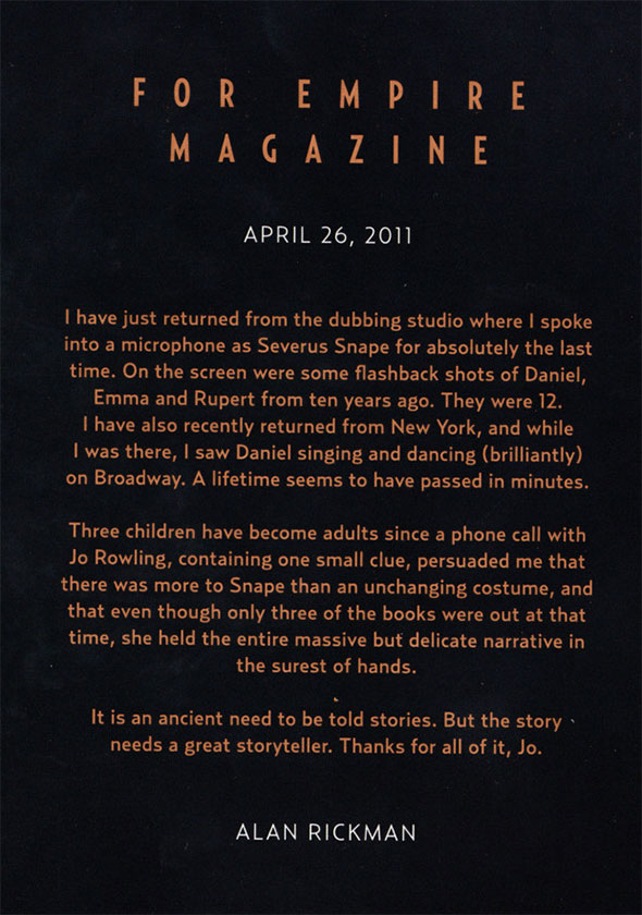 Alan Rickman thanks JK Rowling