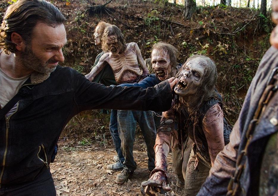Rick facing a walker road block