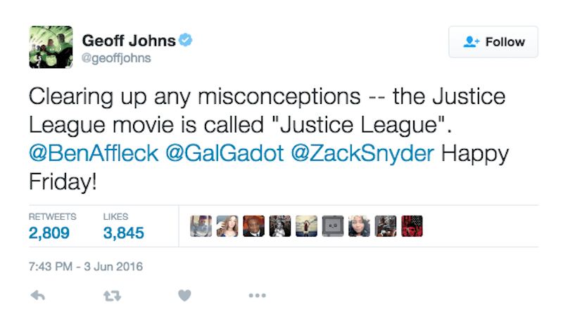 Geoff Johns tweeted out the new title for Justice League Part 1.