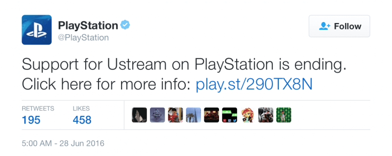 Ustream support ending for PS4