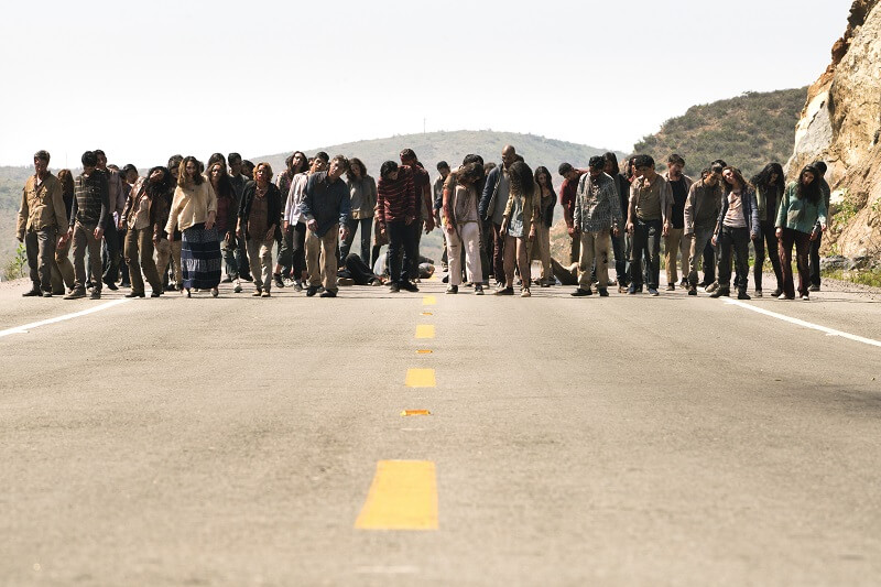 Fear the Walking Dead infected horde coming down the road
