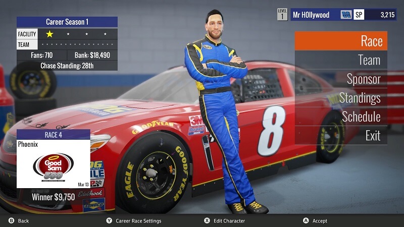 Nascar Heat Evolution Career mode menu