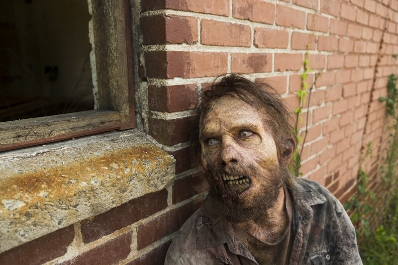 Walker from the walking dead leaning against a wall