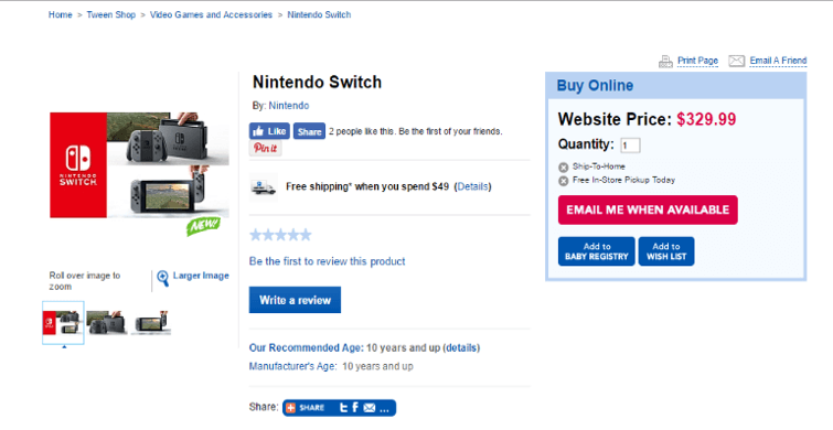 Nintendo Switch price point