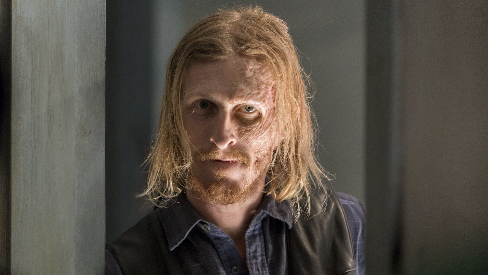 Dwight with half scared face on The Walking Dead
