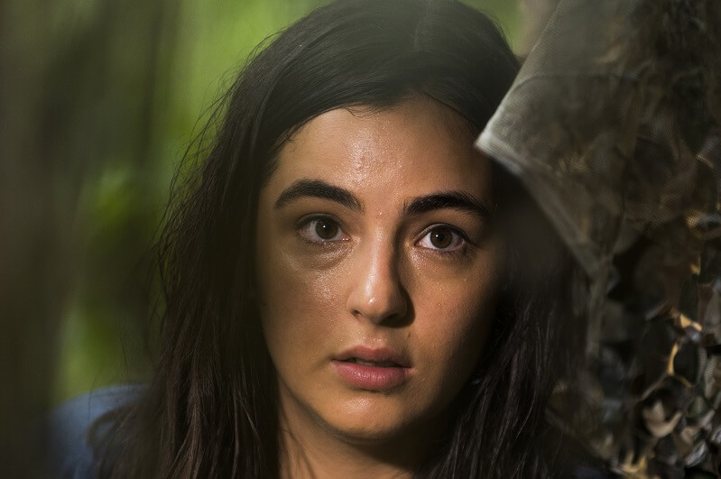 Tara on The Walking Dead peering out from hiding 