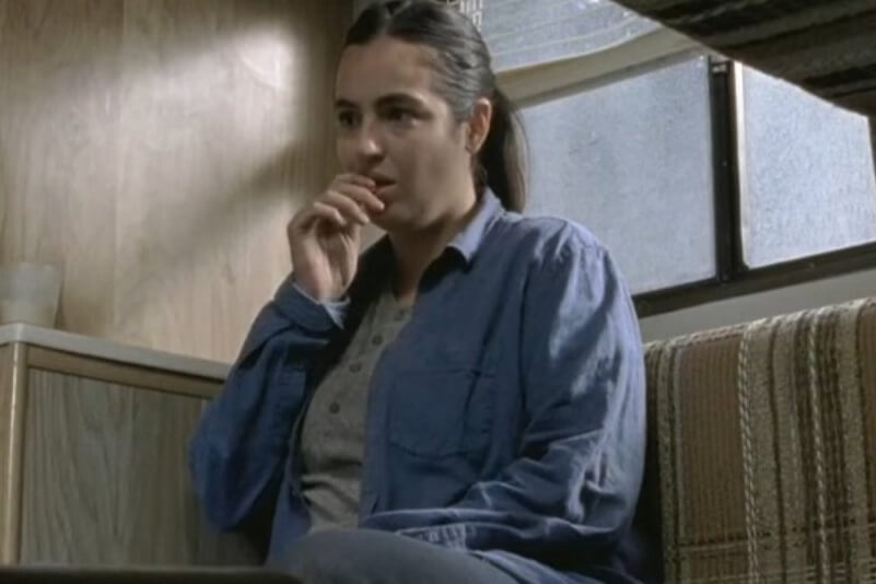 Tara in the RV looking concerned on The Walking Dead