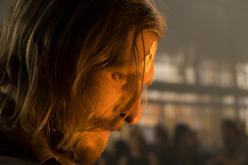 unburnt side of Dwight on The Walking Dead