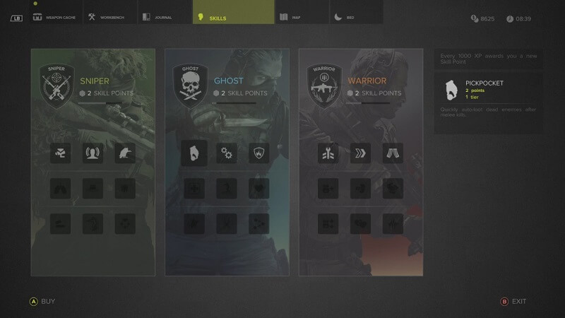 Skill tree in Ghost Warrior 3