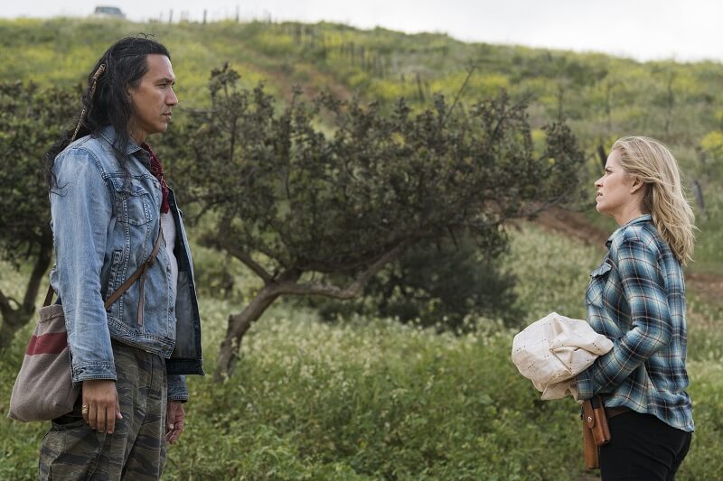 Kim Dickens as Madison Clark, Michael Greyeyes as Qaletaqa Walker - Fear the Walking Dead _ Season 3, Episode 8 - Photo Credit: Richard Foreman, Jr/AMC