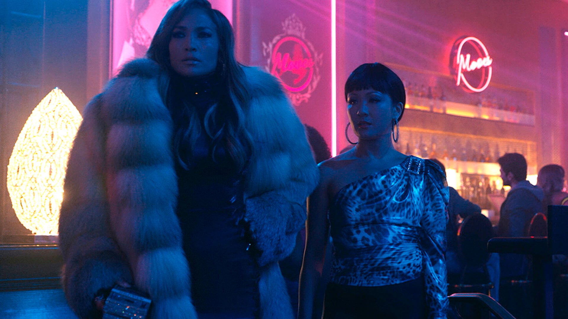 JLo and Constance Wu talk in Hustlers