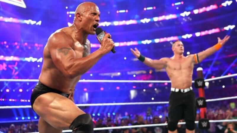 The Rock at WrestleMania with John Cena
