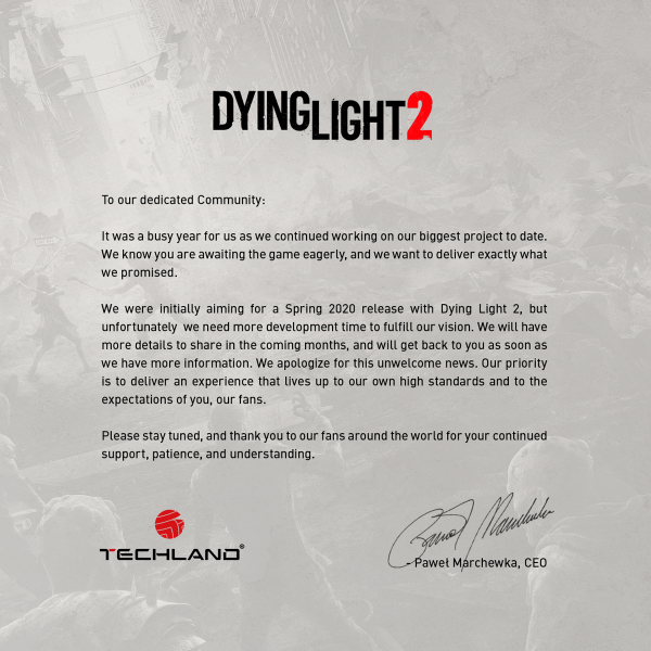 Dying Light 2 Delayed