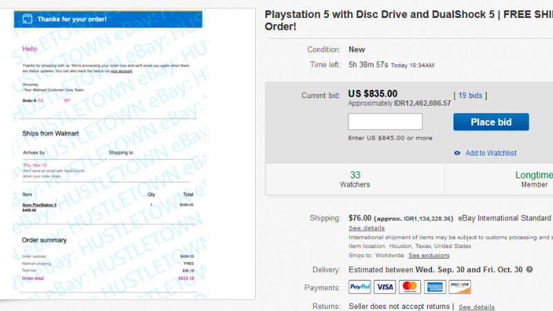 PS5 Pre-order Reselling on eBay