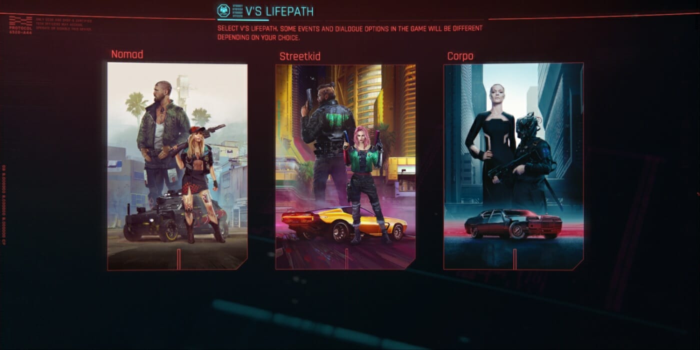 Cyberpunk 2077 Lifepath Selection
