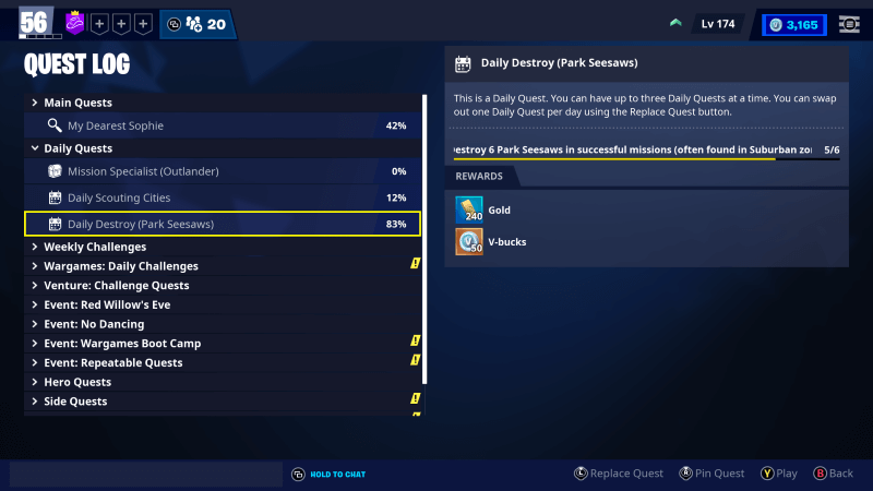 Fortnite Save the World quest log