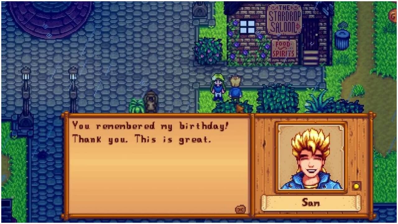 Stardew Valley — Sam Gift Guide