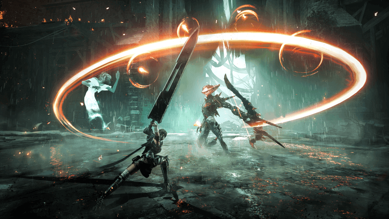 Soulstice action-adventure game dual character hack-and-slash game Sword swipe