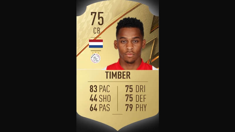 Jurrien Timber Fifa 22 Ultimate Team card.