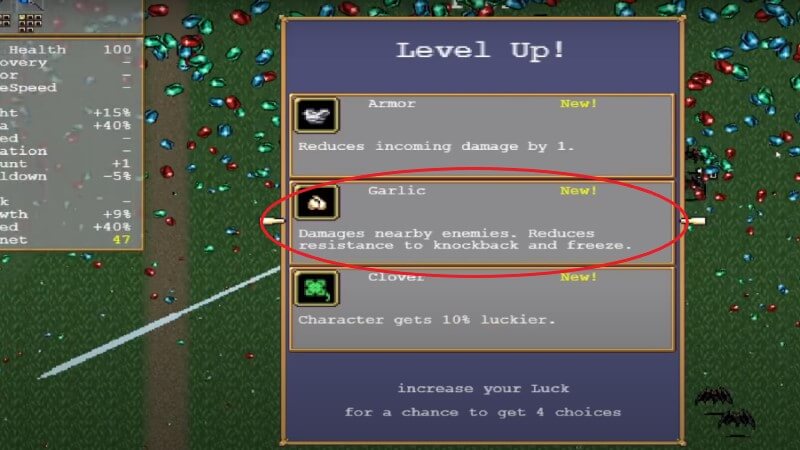 Vampire Survivors Garlic Weapon Evolve