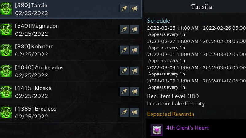 Lost Ark Tarsila Spawn Dates