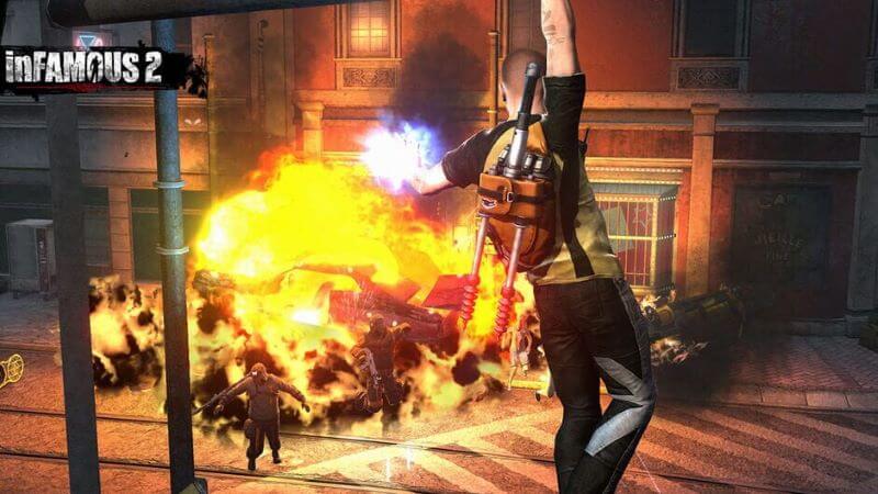 Cole from Infamous lighting enemies on fire