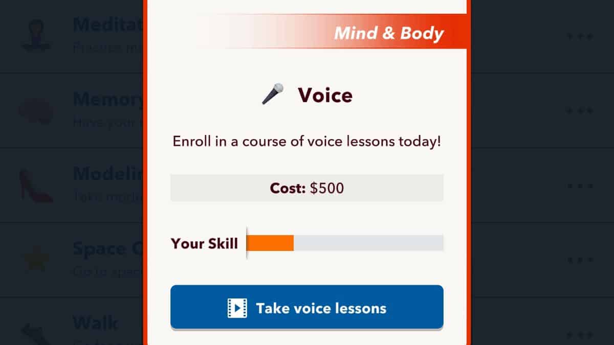 taking voice lessons in bitlife