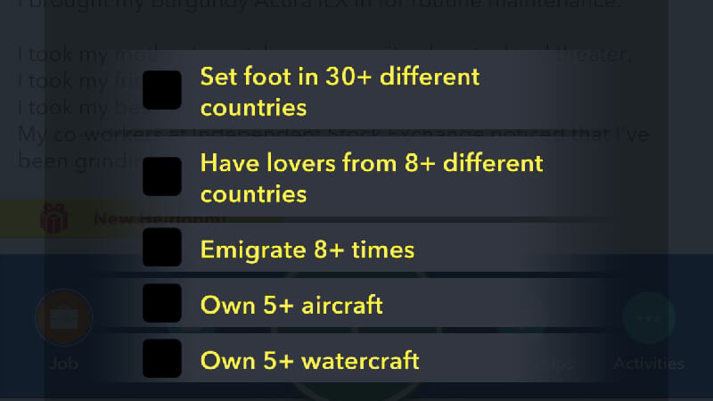 BitLife Globetrotter Challenge List