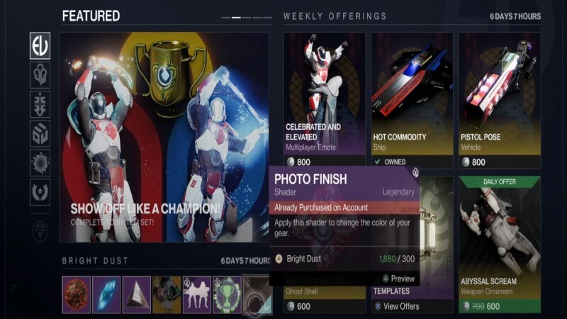 Destiny 2 Photo Finish Shader Armor