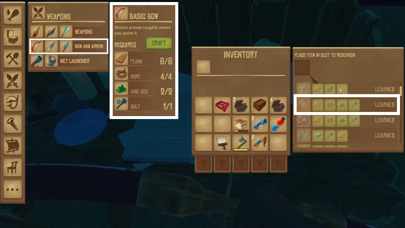 Crafting a Bow in Raft