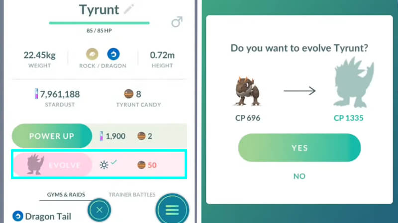 Evolving Tyrunt into Tyrantrum in Pokémon GO
