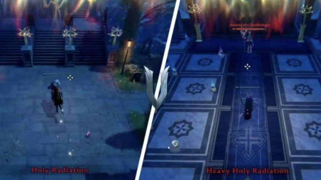 A Holy Radiation warning appears on the bottom of the screen in V Rising