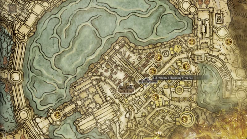 Map location for Subterranean Shunning-Grounds in Elden Ring