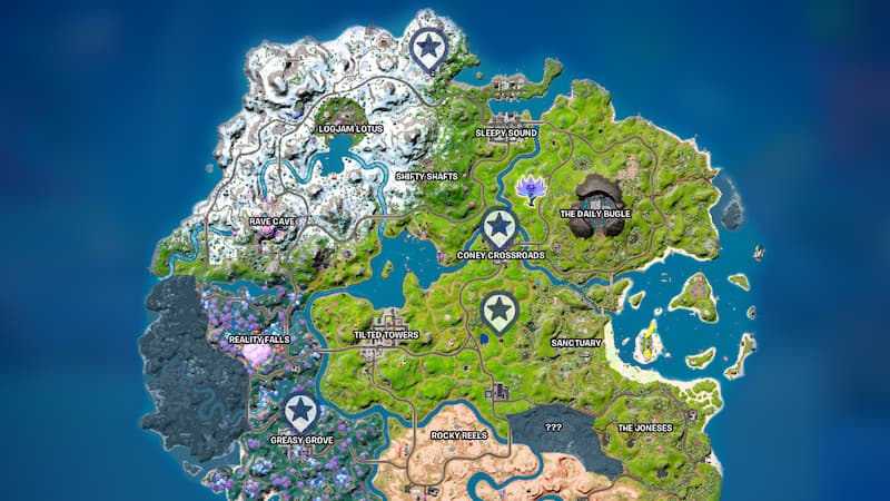 Fortnite map image showing locations to Ring Doorbell Until It Breaks Quest