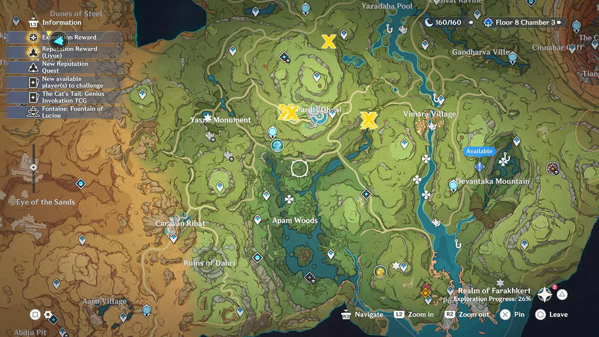 The location of all lotuses in Vissudha Field.