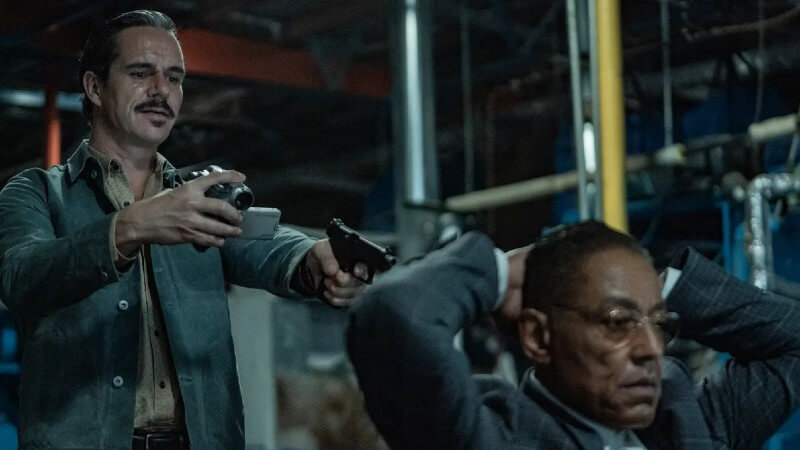 Lalo holding Gus at gunpoint in Better Call Saul