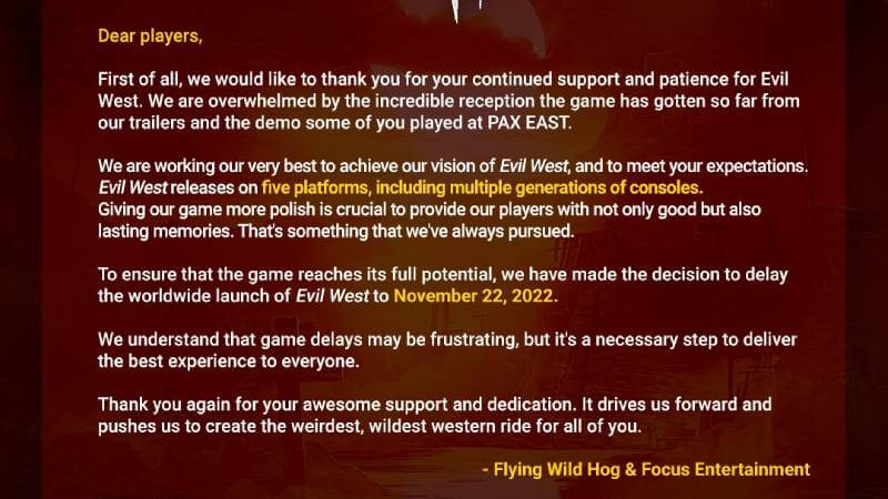 evil west delayed vampire game