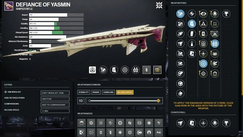 destiny 2 how to get defiance of yasmin and god roll