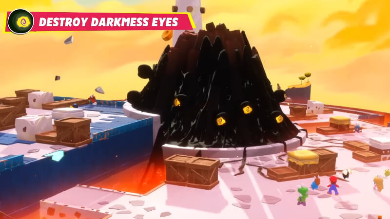 Destroy Darkmess Eyes in the boss fight with Darkmess Tentacle in Mario + Rabbids Sparks of Hope