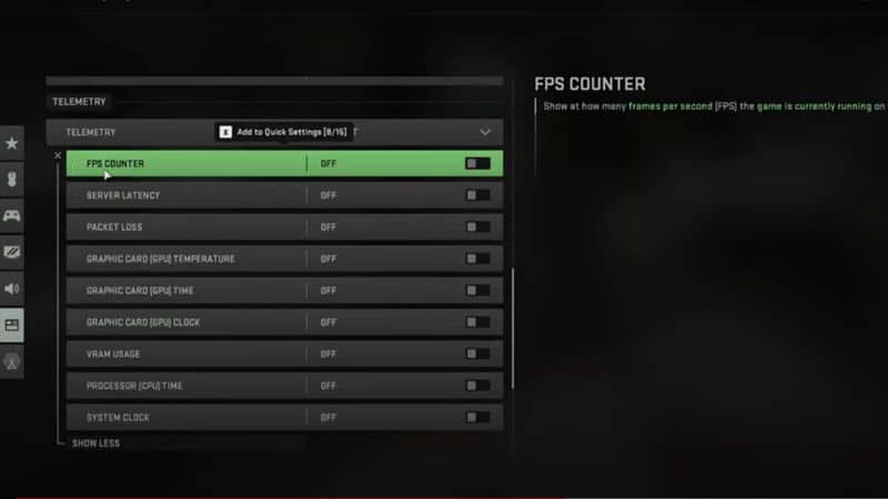 FPS counter in Modern Warfare 2