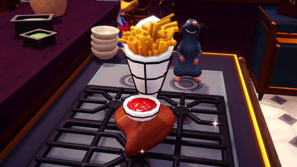 Remy Standing a Serving of French Fries in Disney Dreamlight Valley