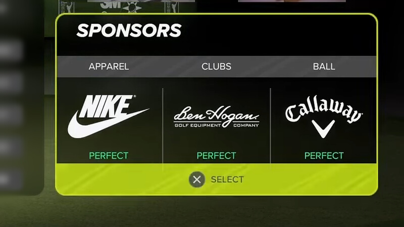 Sponsors Tab in the Main Menu of PGA Tour 2K23