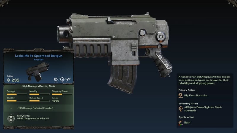 Boltgun Weapon Preview Screen in Warhammer 40K Darktide