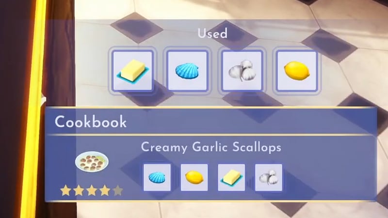 Creamy Garlic Scallops Recipe in Disney Dreamlight Valley