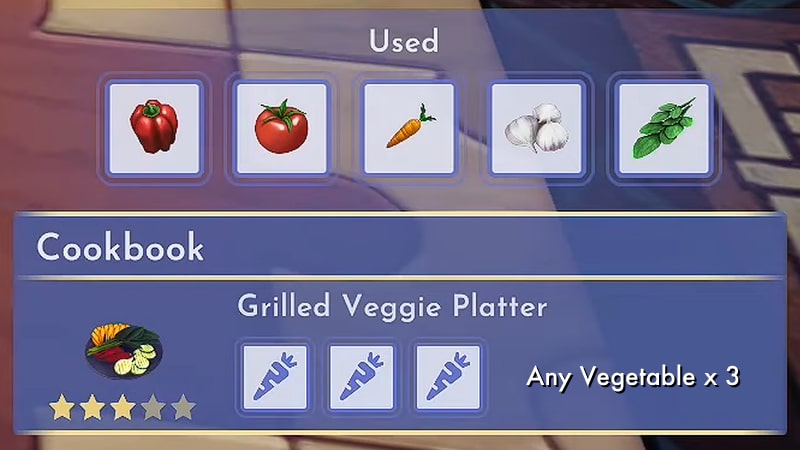Grilled Veggie Platter Recipe in Disney Dreamlight Valley