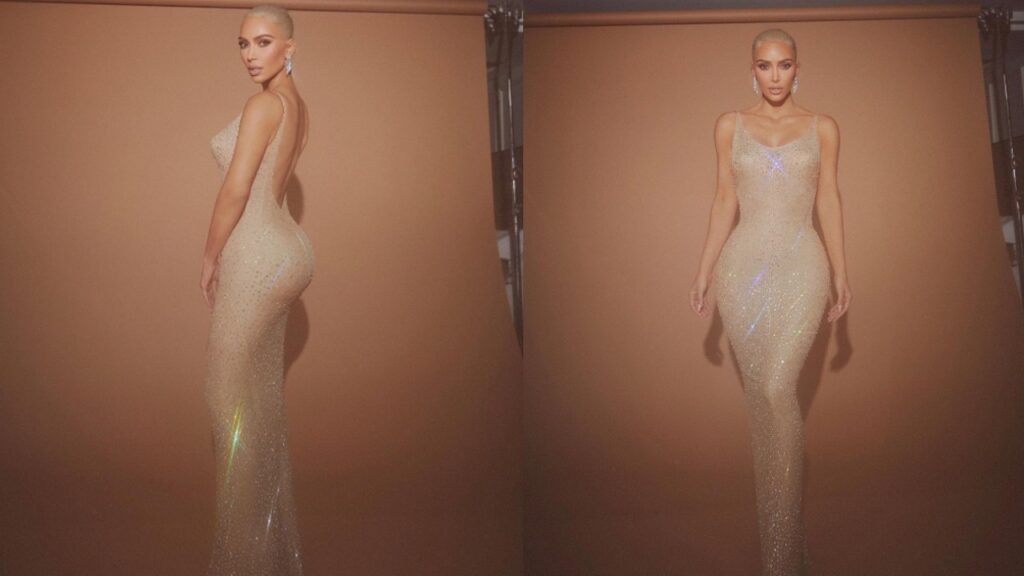 Kim Kardashian Admits Wearing Replica Marilyn Monroe Dress at the Met Gala Kim Kardashian poses ahead of the 2022 Met Gala